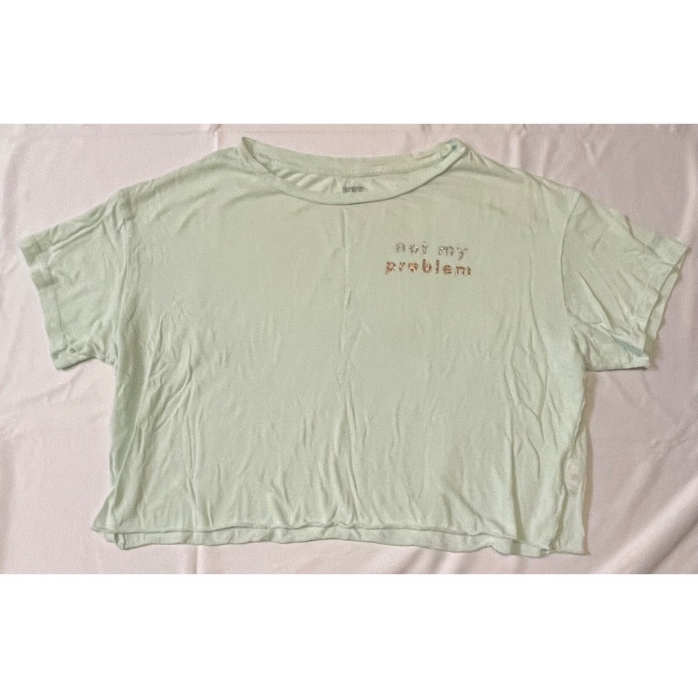 PINK WOMEN TEE SHIRT NOT MY PROBLEM 60% COTTON 40% MODAL LIME SIZE MEDIUM
